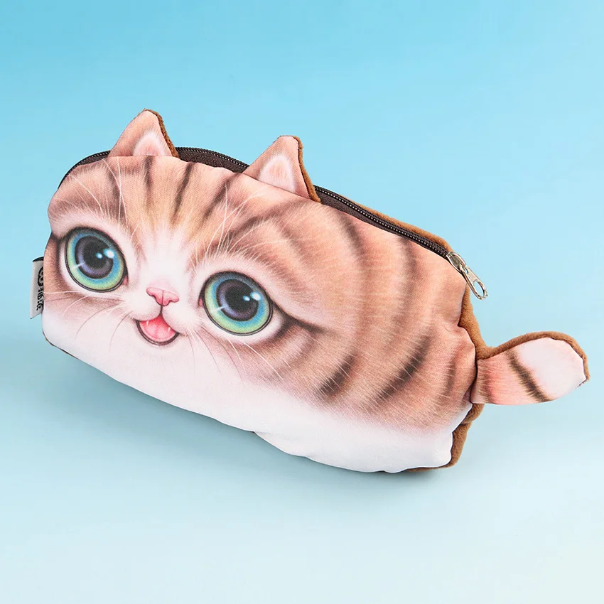 Kawaii кошки молнии пеналы милый 3D Плюшевые карандаши случае большой емкости школьные принадлежности сумка для канцтоваров 1 шт - Цвет: Brown cat
