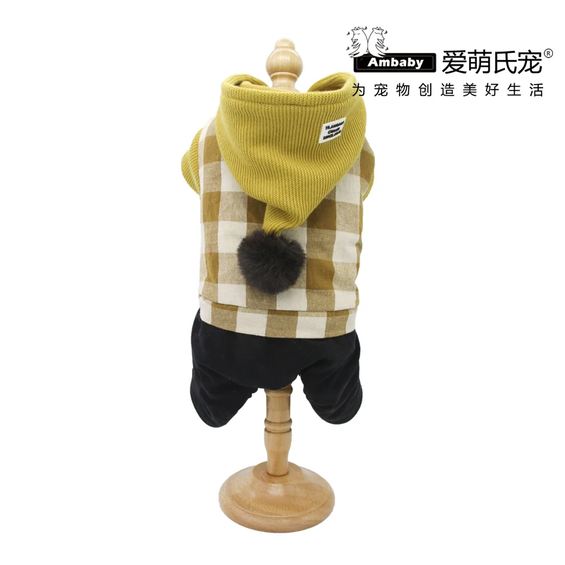 Ambaby осенне-зимняя одежда для домашних животных, в клетку, с капюшоном, на возраст от 4 ноги теплое пальто для собаки одежда с принтом в виде собак для маленьких средних и больших размеров, Размеры Домашние животные, собаки и кошки