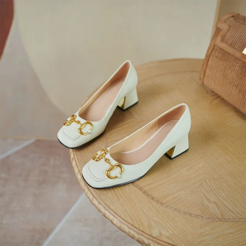 The New Summer Edition Of 2021 Women's Pure Color High-Heeled Shoes With Horseback Buckle Casual Fashion And All-Match Women's s