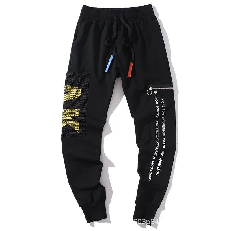 

2019 Autumn And Winter Cotton Elastic English Printed Pocket Zipper Multi-pockets Thread Closing Workwear Casual Athletic Pants