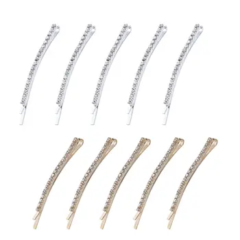 

10pcs Rhinestone Hairpins Single Row Bang Clips Bobby Pin Hair Accessories for Women Girls 5pcs Golden 5pcs Silver