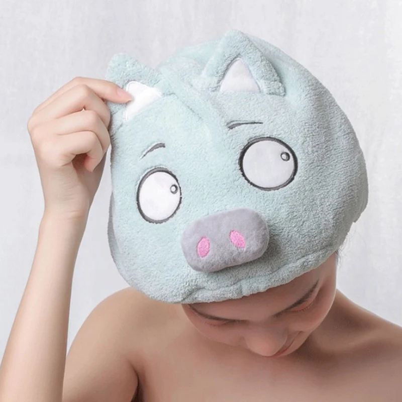 Cute Cartoon Pig Cap Microfiber Hair Quickly Dry Hair Hat Wrapped Towel Bathing Cap Cute Girl Shower Hair Cap Bonnet