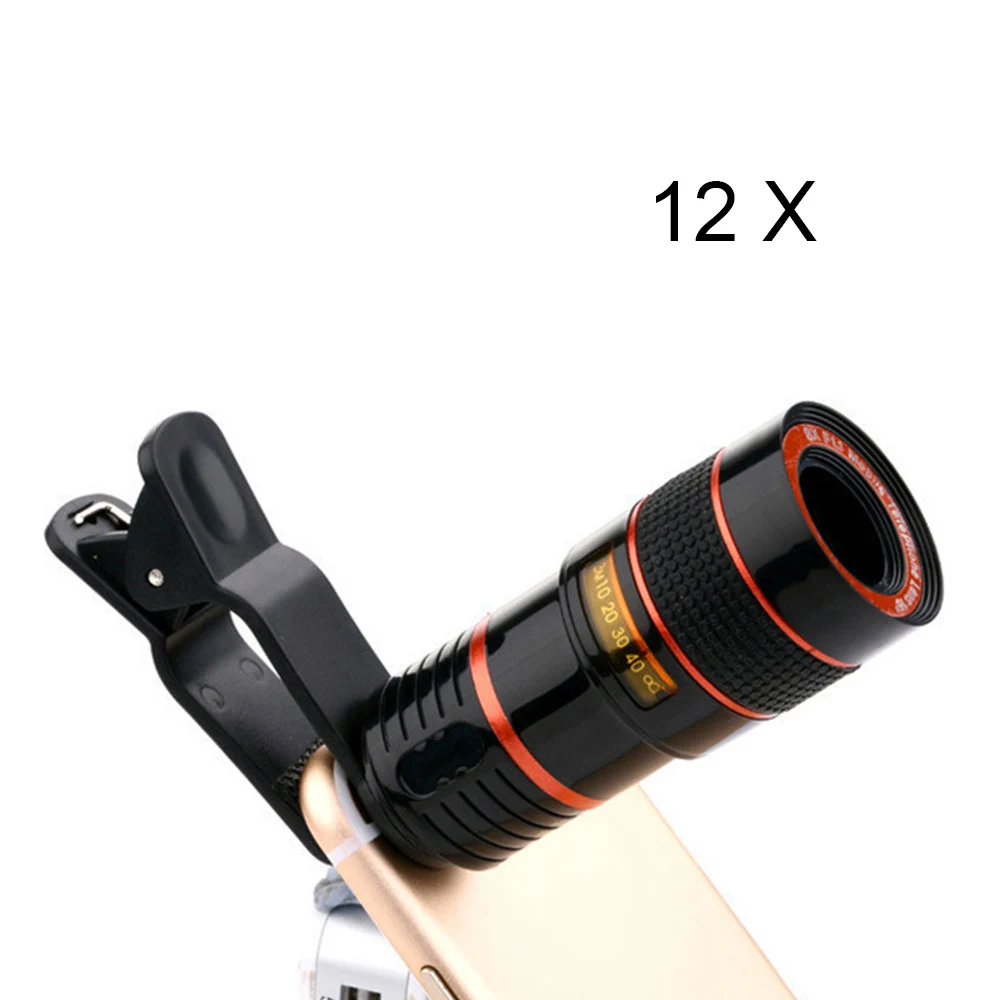 12x Universal Mobile Phone Lens Clip 8x 12x Optical Zoom Telescope Lens HD Smartphone Camera Lens For iPhone Samsung cheap - Цвет: 12x