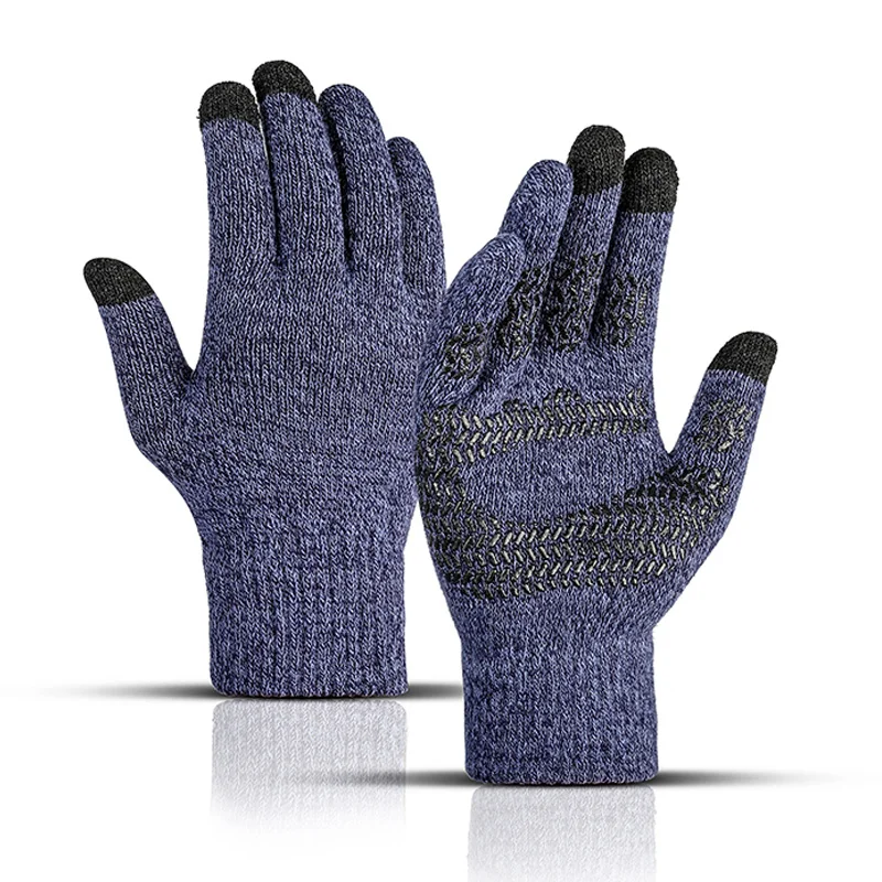 Winter Knitted Men's Gloves Touch Screen Anti-skid Solid Business Driving Cycling Full Finger Autumn Non-slip Rubber Male Gloves 