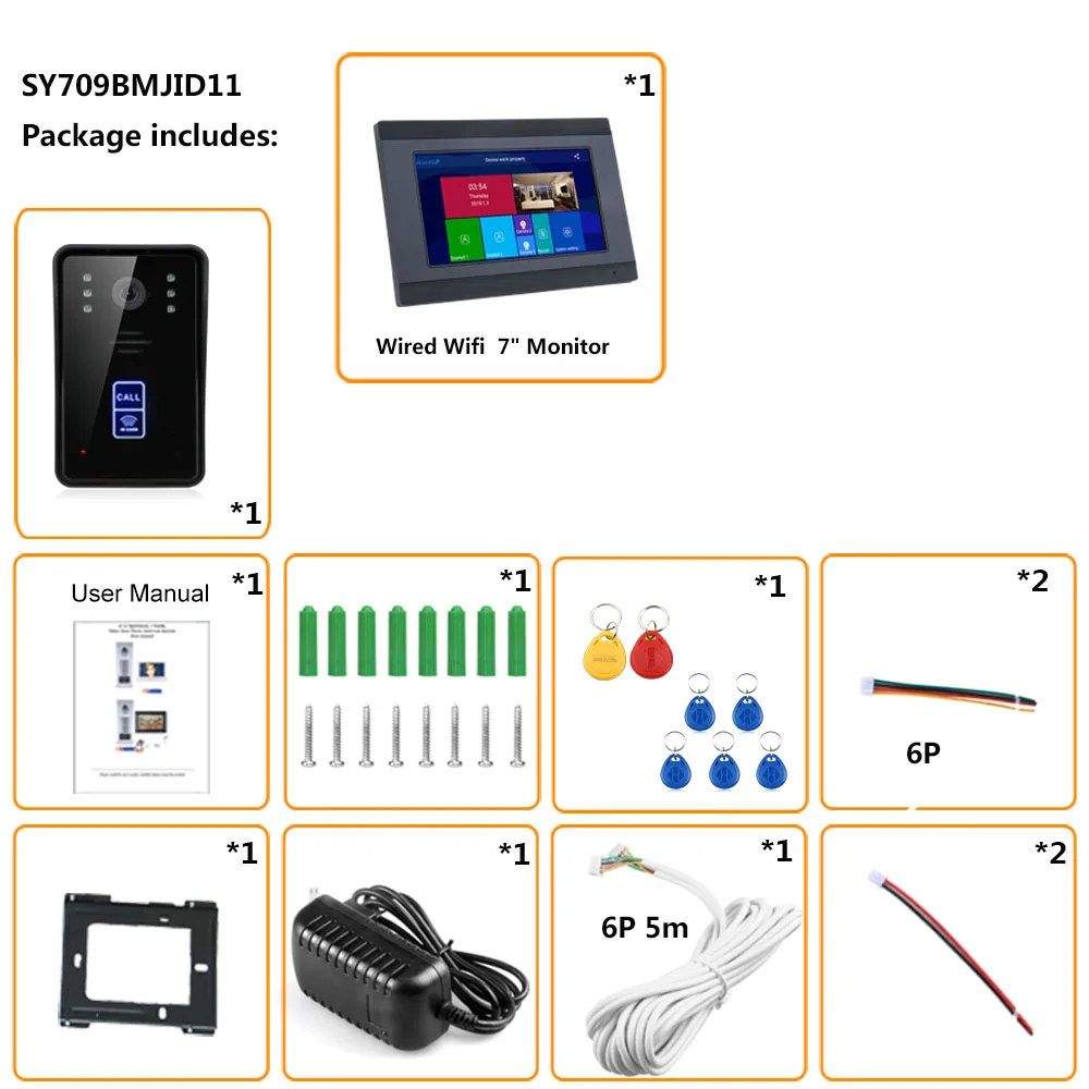 7 дюймов проводной Wifi RFID видео-телефон двери дверной звонок Домофон Системы с проводной IR-CUT 1080P проводной ИК Камера Поддержка app разблокировки