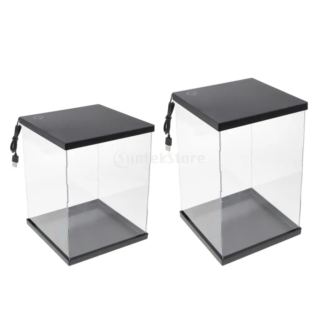 Clear Plastic Display Case with LED lights for MG RG BB Model Display Storage, Dustproof (2 Sizes)