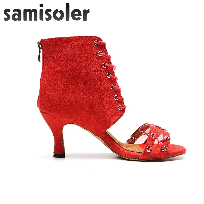 Samisoler красный/B тканевый Блестящий лент для бальных танцев модные танцевальные женские конкурс латиноамериканских танцев обувь
