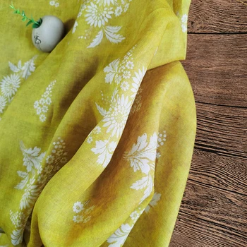 

Natural pure ramie tissu Digital print on yellow background fabric High grade cheongsam robe dress tissus