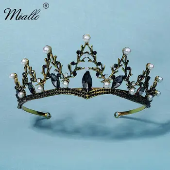 

Miallo Rhinestone Hair Crown for Women Ancient Gold Color Crystal Tiaras and Crowns Hair Jewelry Headpiece Party Headwear Gift