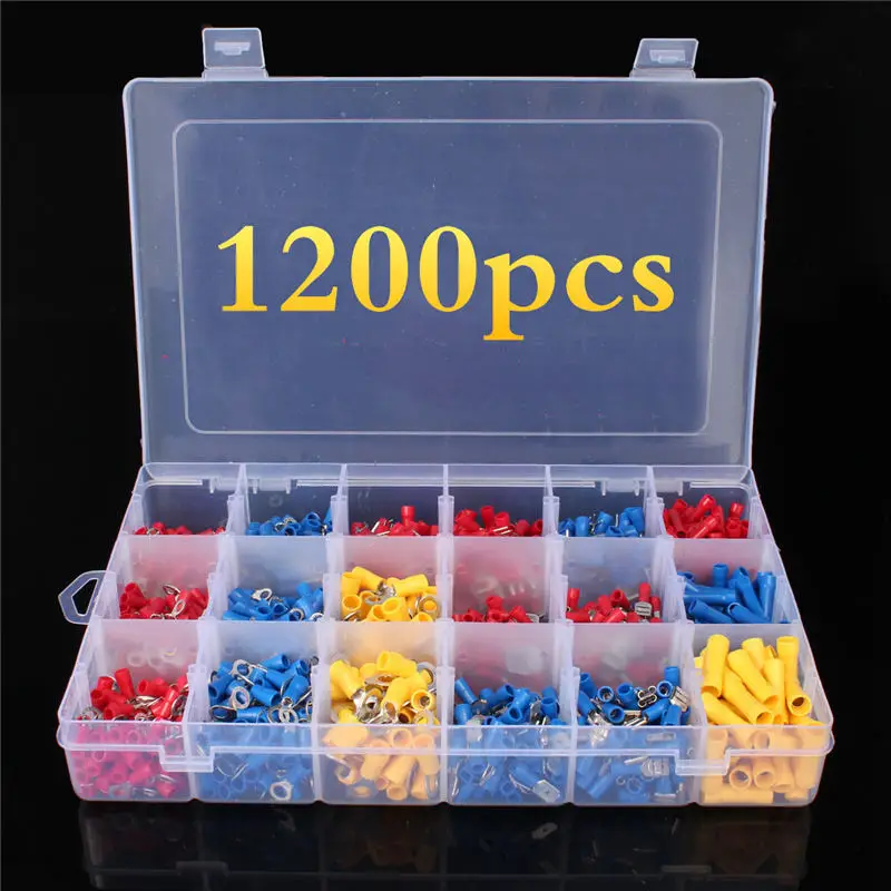 

1200Pcs Assorted Crimp Terminals Set Kits Insulated Electrical Wiring Connectors Insulated Cord Pin End Terminal Kit Connector