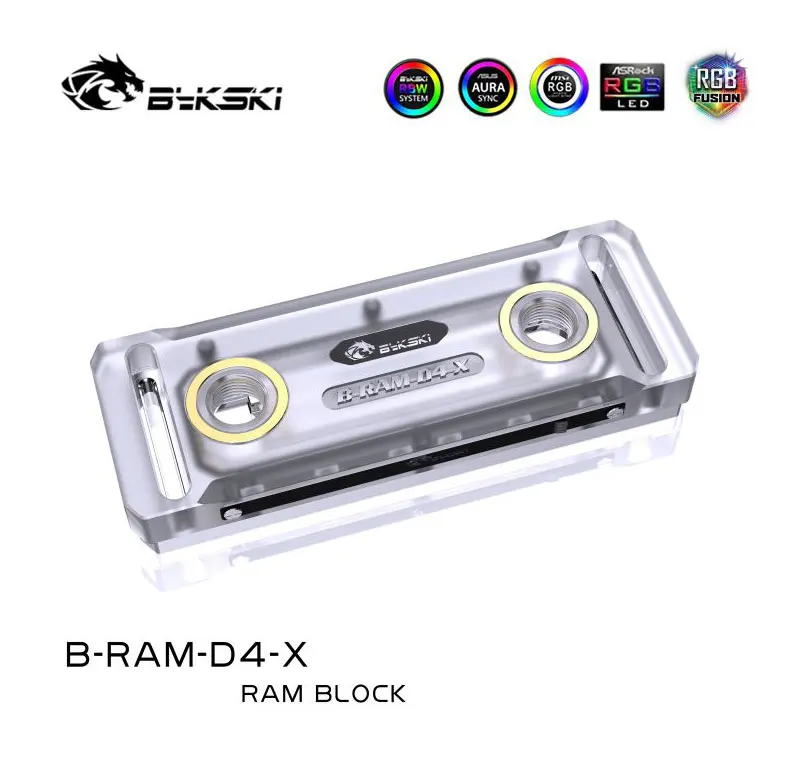 Bykski pc Refrigerador de Cartão Memória Refrigeração Água Ram Bloco de Água Acrílico Capa Suporte Dois Ram Canal Rbw Rgb B-ram-d4-x