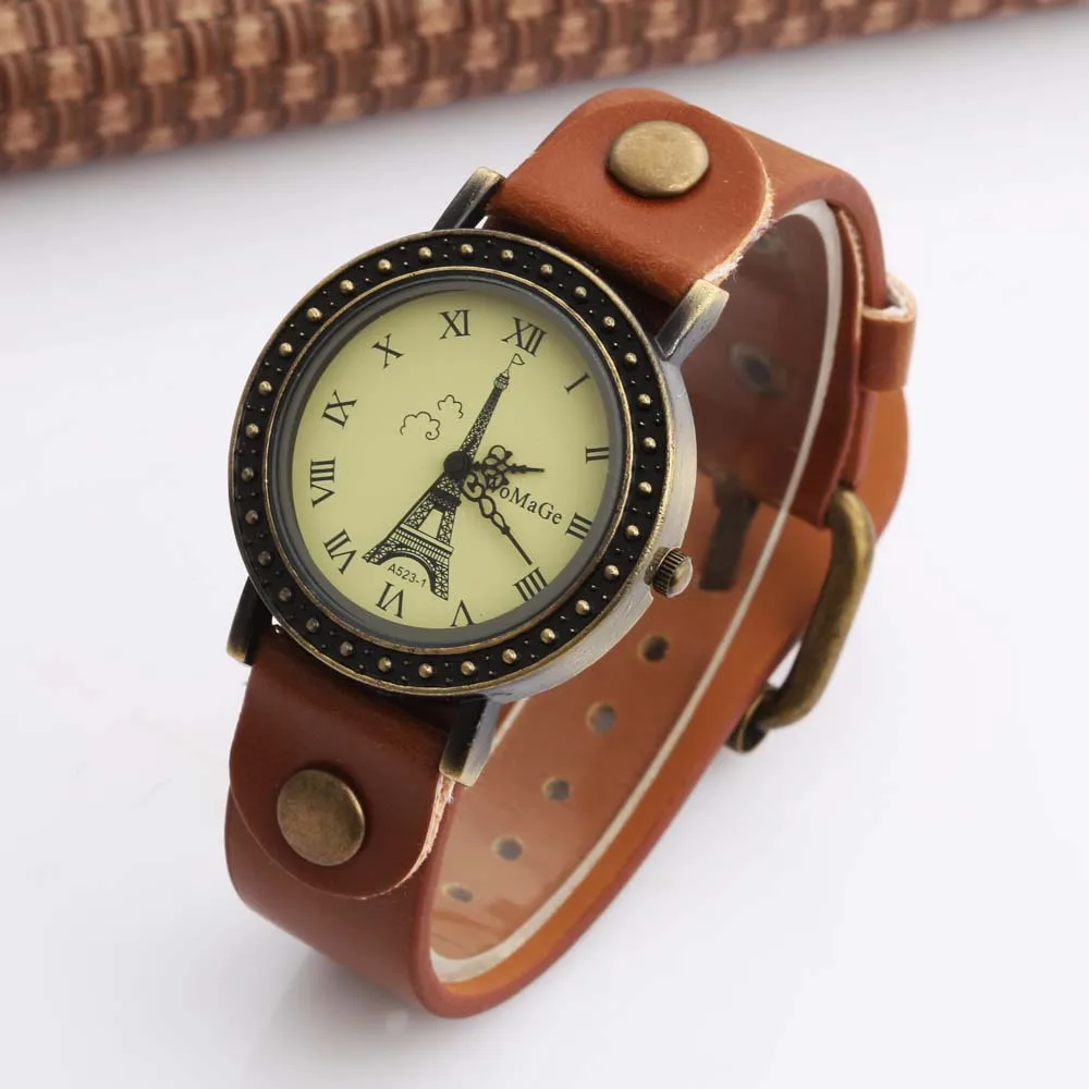 

Womage Women Watches Fashion Paris Eiffel Tower Watchses Women Vintage Watches Leather Band Quartz Watch dames horloges montre