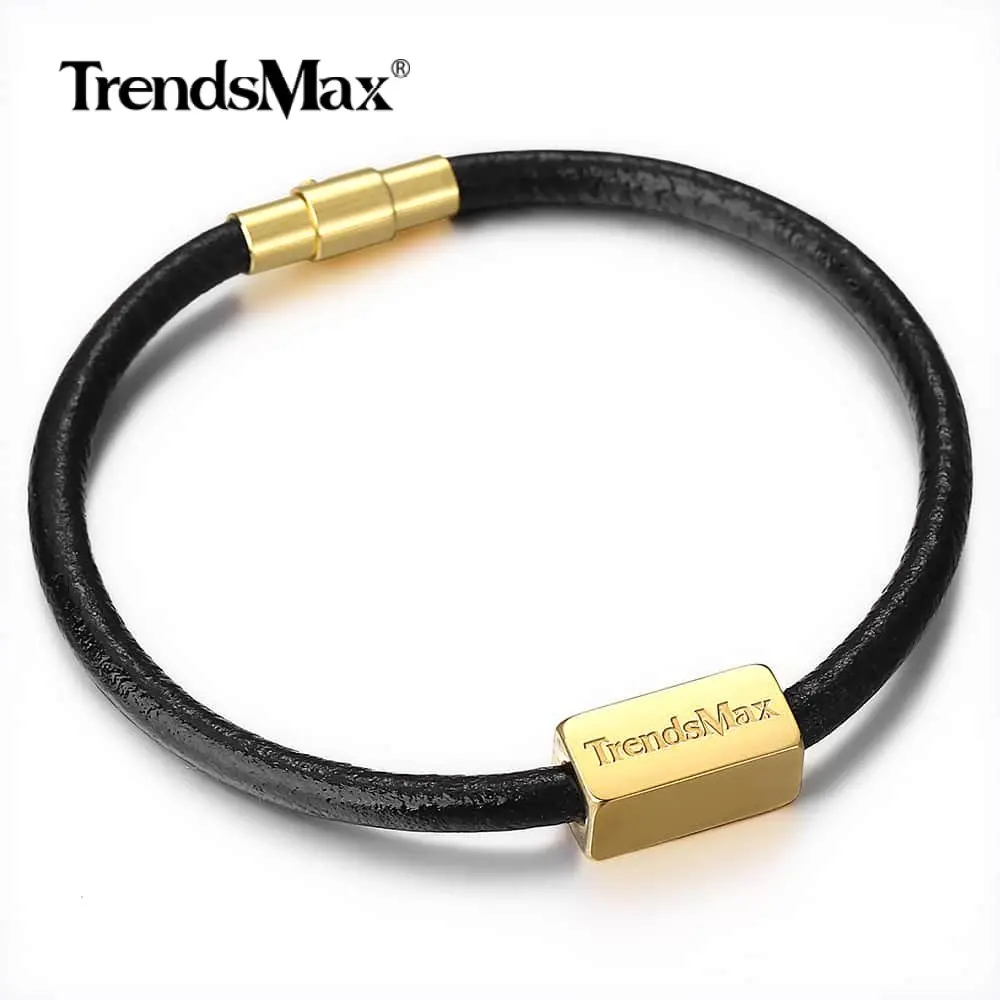 Trendsmax, новинка, мужской кожаный браслет, простые золотые аксессуары, магнитная застежка из нержавеющей стали, шарм, ювелирное изделие, подарок для крутых мальчиков, TBL007
