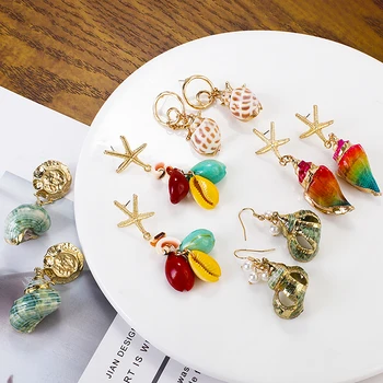 

AENSOA Colorful Pearl Shell Tassel Drop Earrings For Women Bohemia Beach Jewelry 2019 Natural Colorful Shell Long Dangle Earring