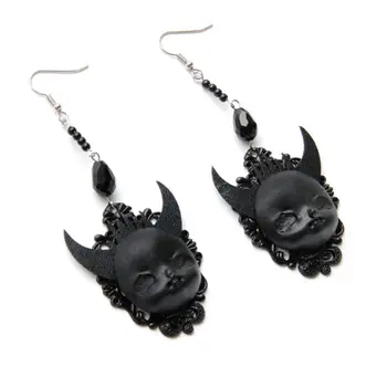 

Gothic Punk Black Lolita Earrings Devil Death Earrings Witch Babys Dolls Drop Earrings Halloween Costume Fashion Jewelry