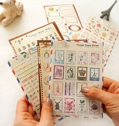 

6pcs /lot New Korea Vintage Stamp series decoration Paper Sticker Multifunction DIY stationery Stickers Sign post