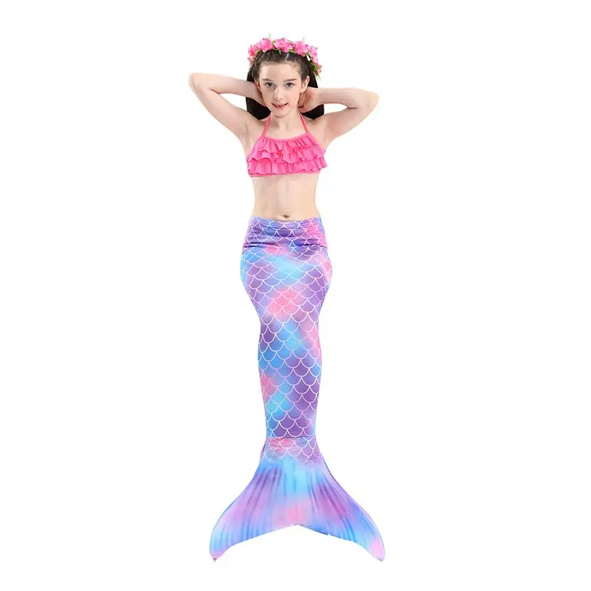 Kids Swimming Mermaid Tail Bikini Set can add with Monofin Flipper Ariel Costumes Cosplay Swimsuit Bathing Suit for Girls