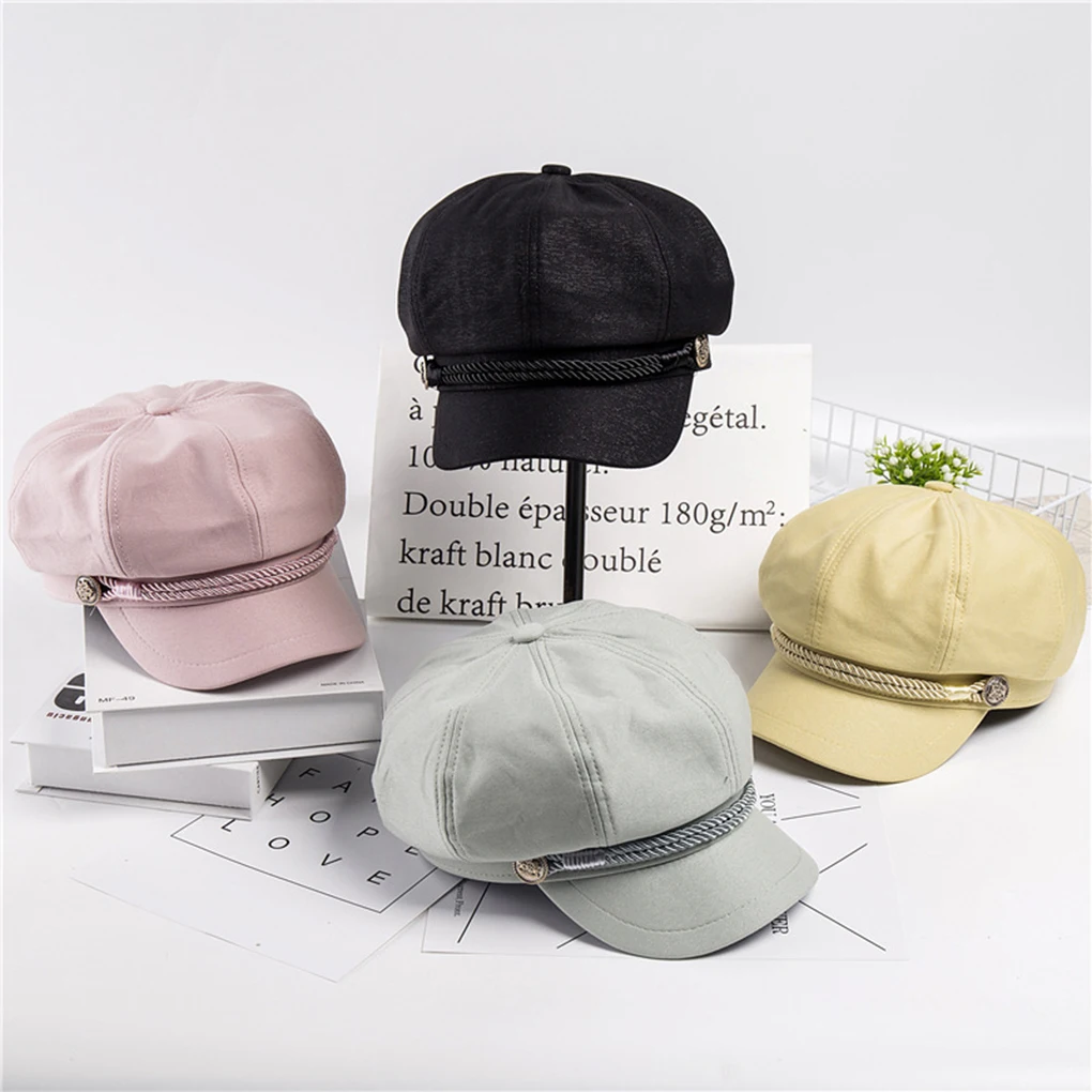 Женские осенние Восьмиугольные шляпы для девочек, плоская бейсбольная кепка в стиле милитари, однотонные повседневные береты с козырьком