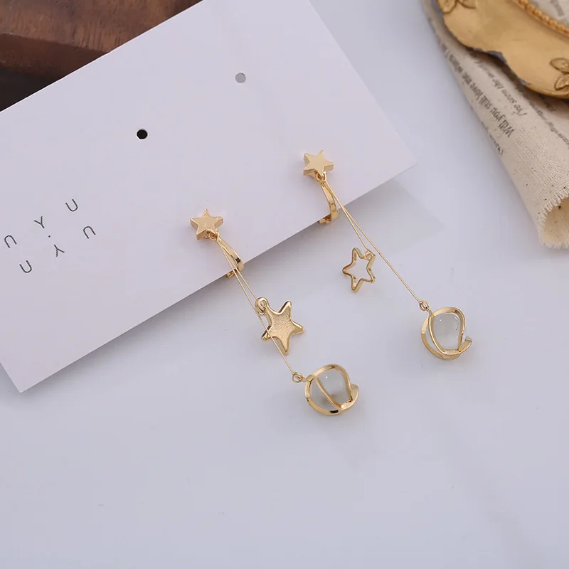 

Gold Color Geometry Round Bead Long Tassel Earrings Opal Stone Star Drop Earrings For Women Simple Jewelry