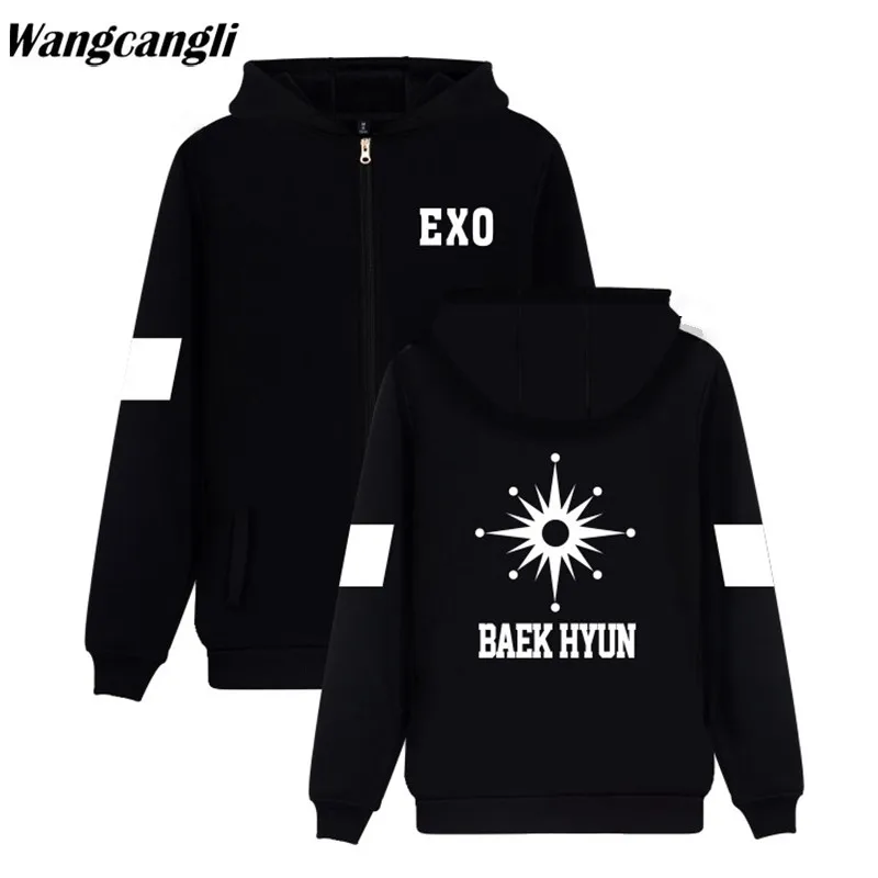 Худи в стиле хип хоп EXO Kpop на молнии для мужчин и женщин толстовка пальто модная