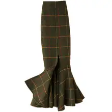Размера плюс 4XL! винтажная Клетчатая Шерстяная Юбка-труба, Женская Толстая юбка-Русалка с высокой талией