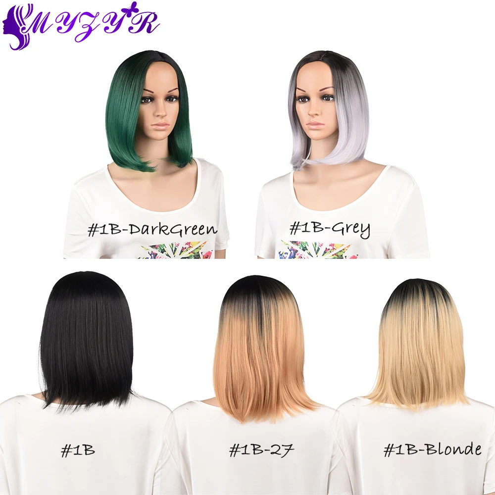 ZYR Bob wig Short Straight Synthetic Hair Blonde 1B-Grey Ombre Cosplay High temperature Fiber |