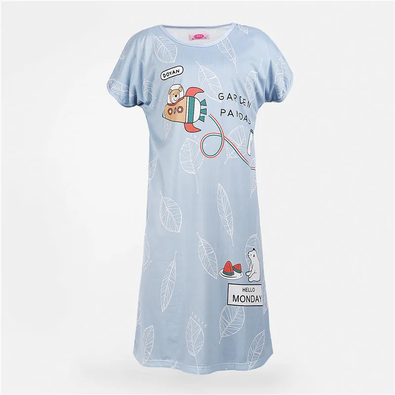 Женская s ночная рубашка ночная одежда женские хлопчатобумажные рубашки с животным принтом домашние Девочки мультфильм круглый вырез ночные рубашки с коротким рукавом - Цвет: AF16 Blue