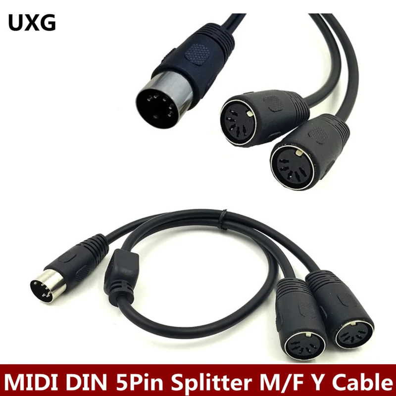 50cm 1 Male To 2 Female Audio Cable MIDI DIN Stereo Flexible Y Splitter 5 Pin 