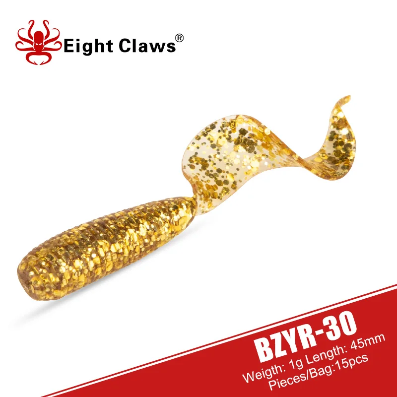 EIGHT CLAWS Curly Worm Soft Jigging Lure 45mm 1g 15PCS Silicone Fishing Lures Artificial Bait Bass Trout | Спорт и развлечения