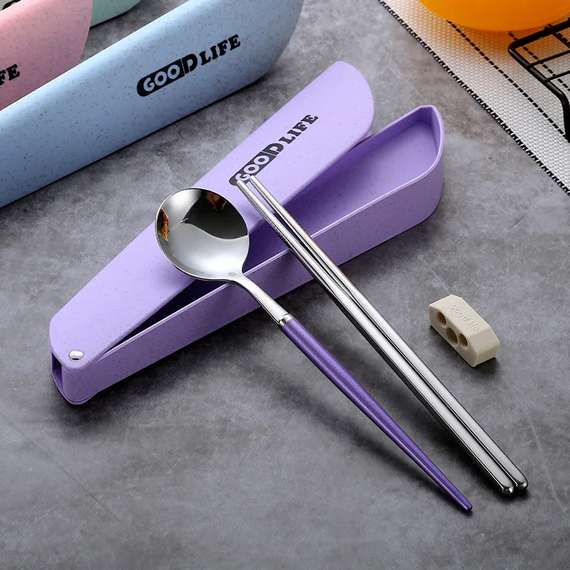 

304 stainless steel cutlery set high quality portable cutlery spoon chopsticks cutlery set dessert spoon soup spoon dinner set