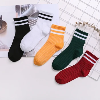 

5 Pairs/set Women Socks Soft Elastic Breathable Mid-calf Length Mixed Color Outdoor Sports Striped Travel Autumn Winter Warm