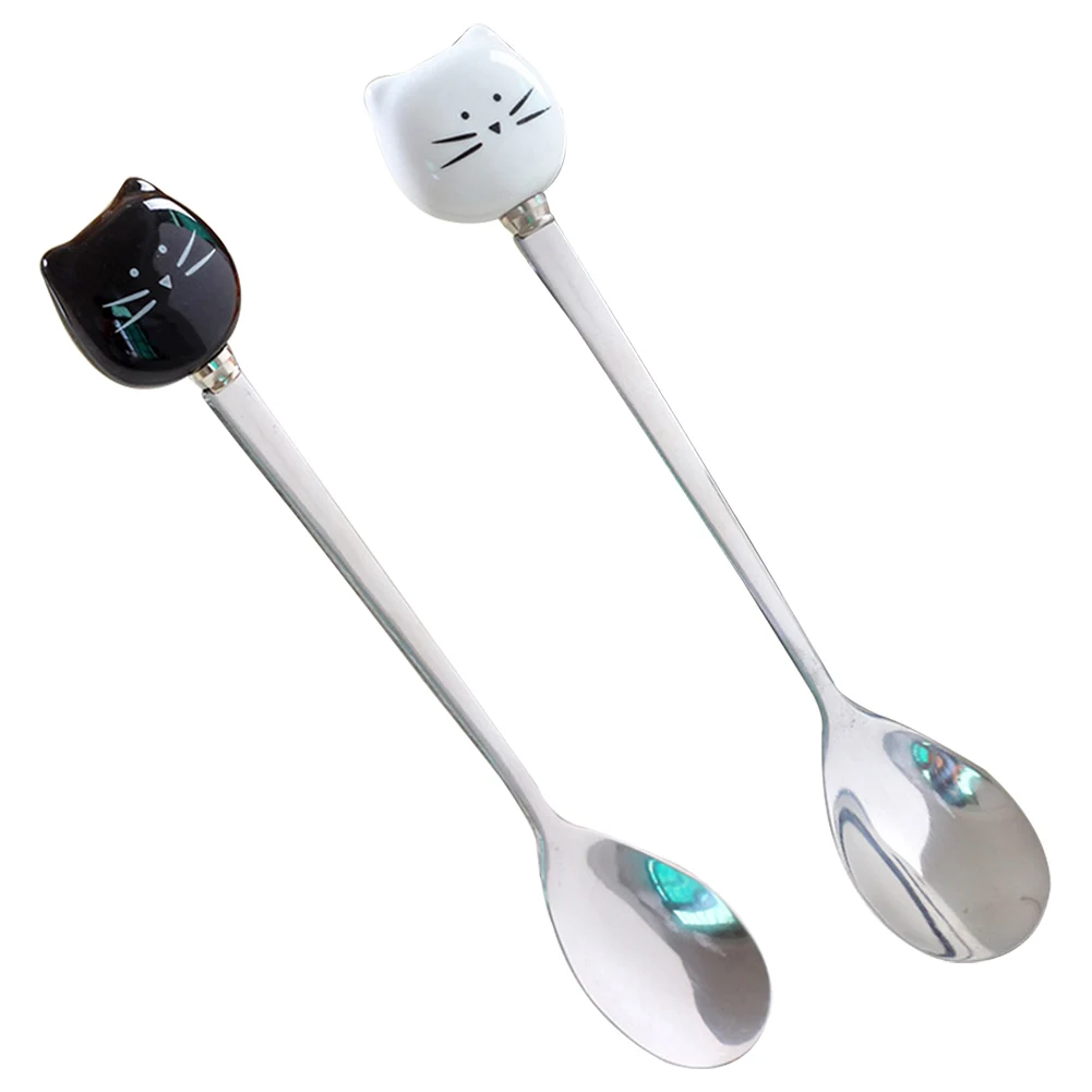 

14cm Stainless Steel Spoon With Ceramic Handle Tea Coffee Spoons Ice Cream Cutlery Tableware Kitchen Tool
