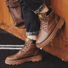 Новые мужские Ботинки martin осенне-зимние высокие кожаные водонепроницаемые Нескользящие износостойкие кроссовки на шнуровке новые мужские треккинговые ботинки