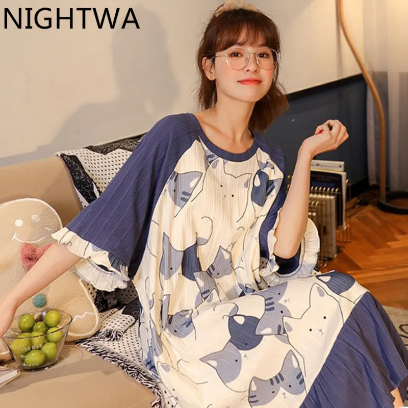 NIGHTWA 2021 на лето и весну для женщин хлопок одежда сна домашняя ночная рубашка
