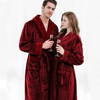 

Autumn and Winter Flannel Nightgown Long Plus-sized Padded Men and Women Couple Pajamas Cross-Border Spot Bathrobe Bathrobe