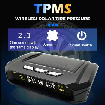 

AN-05 Solar Power Car TPMS LCD Tire Pressure Monitor Alarm System Wireless Transmission Color Screen Display with 4 Sensors Part