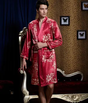 

New Chinese Men's Turn-down Collar kaftan Robes Chinese man dressing gown Traditional Male Sleepwear Kimono