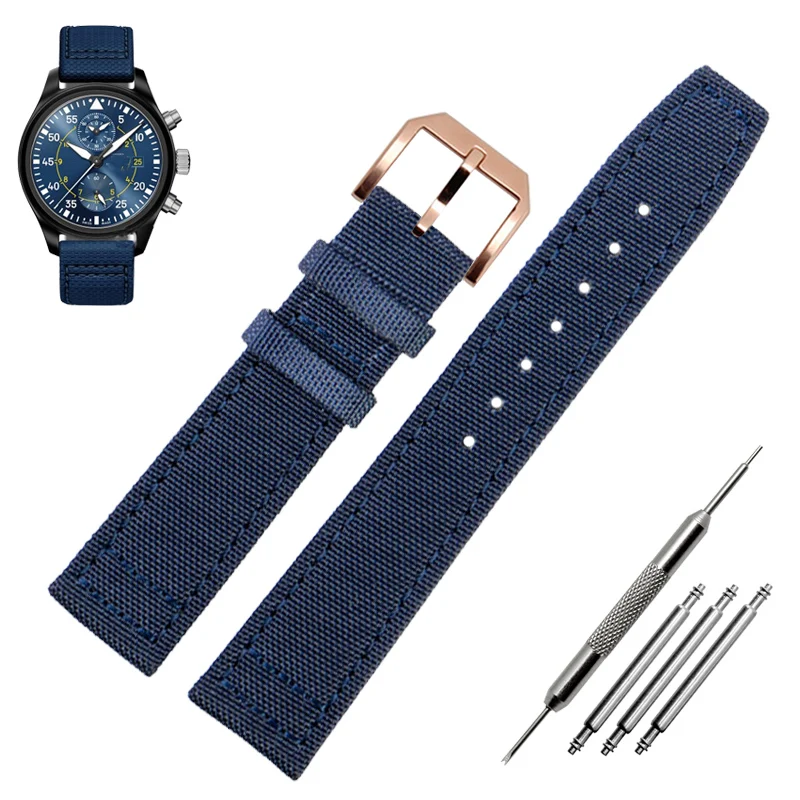 Green and Black Nylon Leather Watch Band Strap with Silver Pin Buckle - High Quality