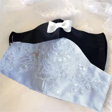 Premium Quality Satin Mr and Mrs Wedding Mask Bride or Groom Fabric Face Masks Just Married Bridal Lace Satin Wedding Mask Gifts
