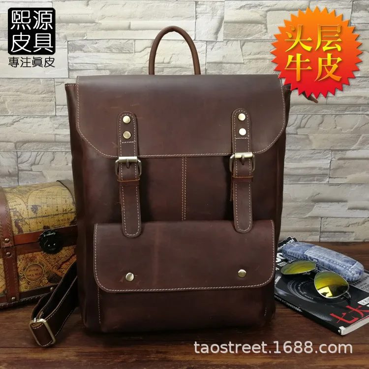

Europe And America Casual Large Capacity Computer Backpack MEN'S Real-leather Bag Retro Full-grain Leather Horse Leather