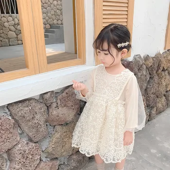 

2019 Autumn New Arrival korean style cotton all-match princess lace grenadine long sleeve party dress for sweet cute baby girls
