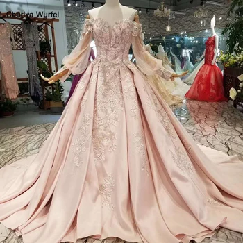 

LSS079 luxury satin long party dresses off the shoulder sweetheart long tulle sleeves a-line sexy mother of the bride dress 2018