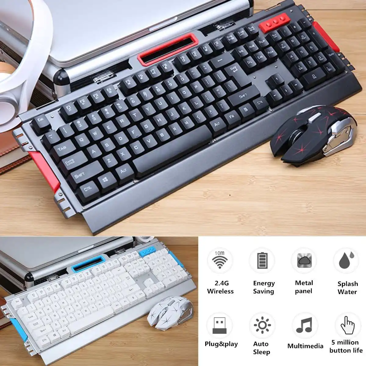 

Mechanical Keyboard USB Wireless Ergonomic Backlit Mechanical Feel Gaming Keyboard and Mouse Set with Metal Panel
