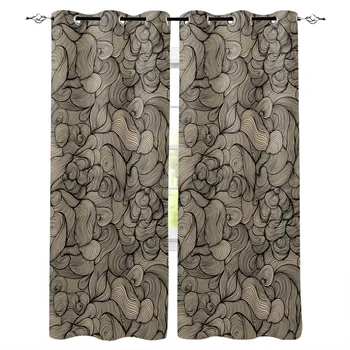 

Yellow Black Clouds Lines Curves Window Curtains LivingRoom Kitchen Curtains for Bedroom Left and Right Biparting Open Curtains
