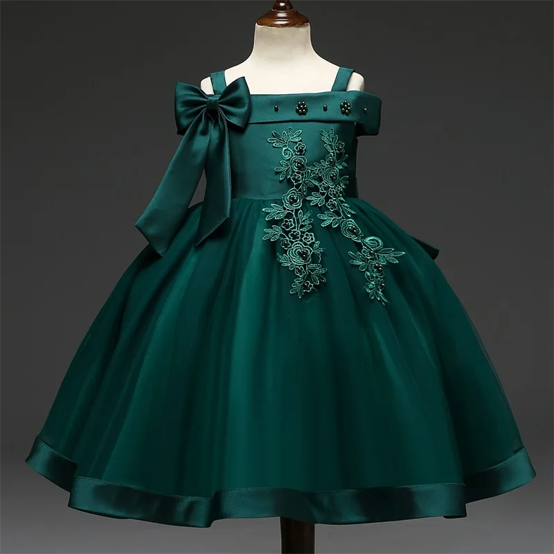 DE PEACH/новые рождественские детские вечерние платья принцессы платье для девочек для свадебной вечеринки, дня рождения, с цветочным кружевом, Vestidos, детская одежда - Цвет: Зеленый