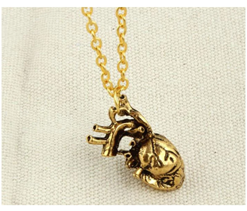 Античное серебряное/золотое анатомическое ожерелье с подвеской в виде сердца для женщин и мужчин, Очаровательное ожерелье в форме сердца, винтажное ожерелье-чокер в стиле панк