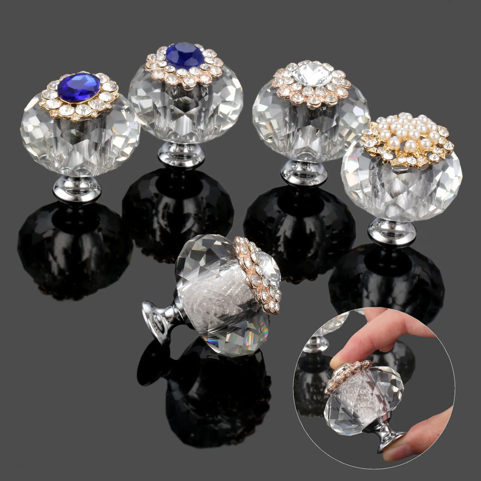 42mm Crystal Diamond Glass Knobs Cupboard Pulls Knobs And