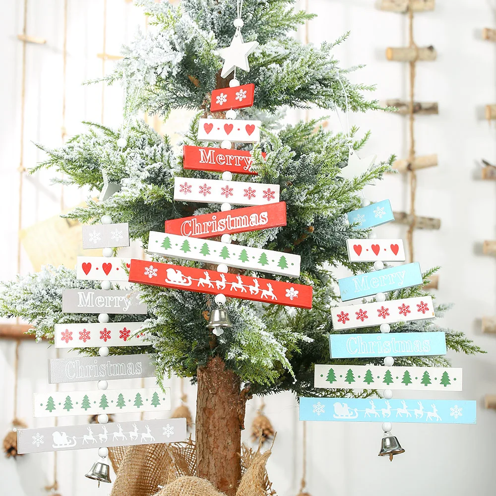 

Creative Wooden Mini Christmas Tree Pendant With Wind ChimesXmas Decoration for Home Ornaments Door Window Decoration Merry Chri