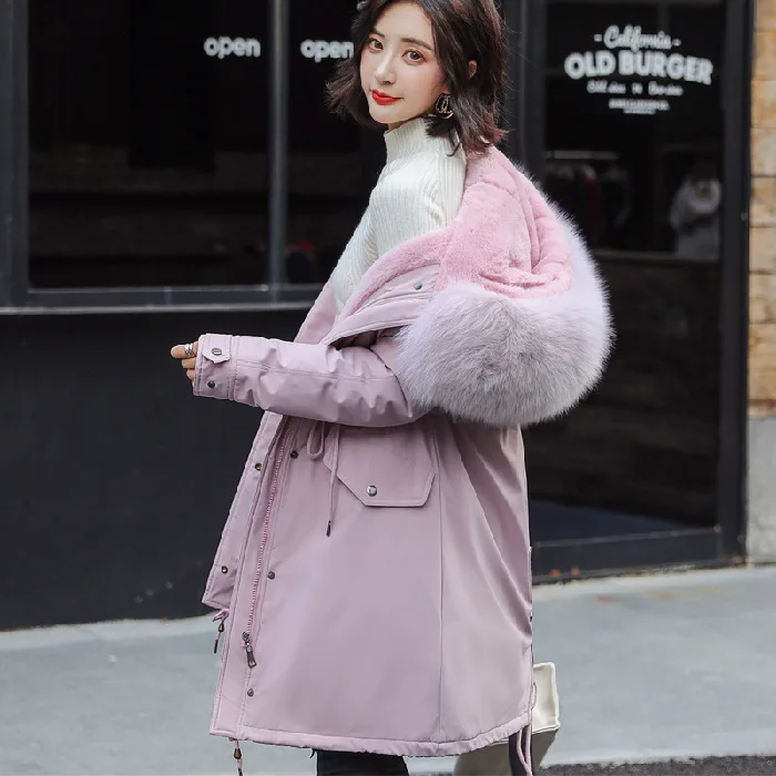 

Parka New Style Women's Rex Rabbit Fur Inner Wearing Fur Coat Winter Mid-length Deconstructable Fox Fur Collar
