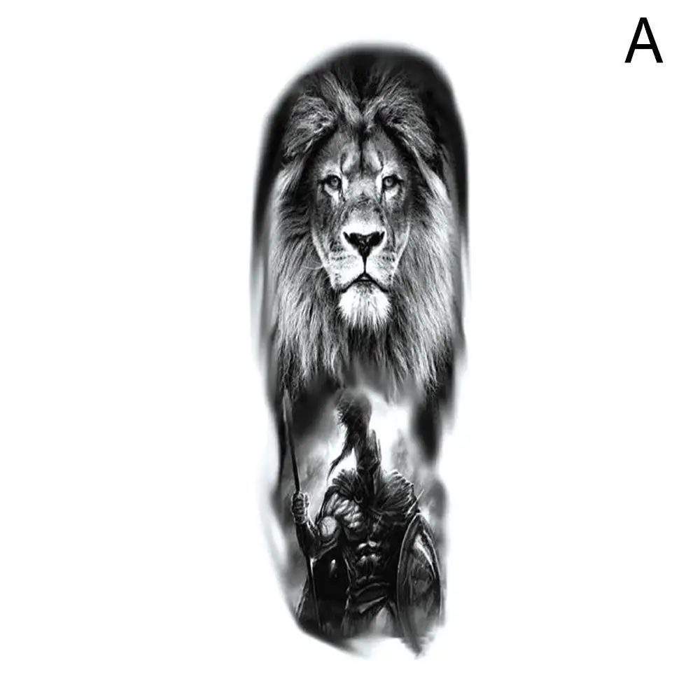 Большая рука рукава татуировки Лев корона король Роза водонепроницаемые Временные татуировки стикер дикий волк Тигр мужчины полный череп-тотем татуировки - Цвет: A